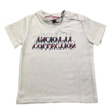 Cesare Paciotti Solid Color Crew Neck T-Shirt with White Logo Print for Newborns
