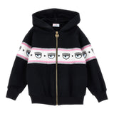 Chiara Ferragni Solid Color Zip Up Hoodie With Black Print For Girls