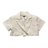 Janice White Half Sleeve Solid Color Crop Jacket For Girls