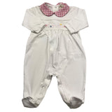 Lalalu' Plain Romper With Contrast Collar And White Embroidered Print For Newborns