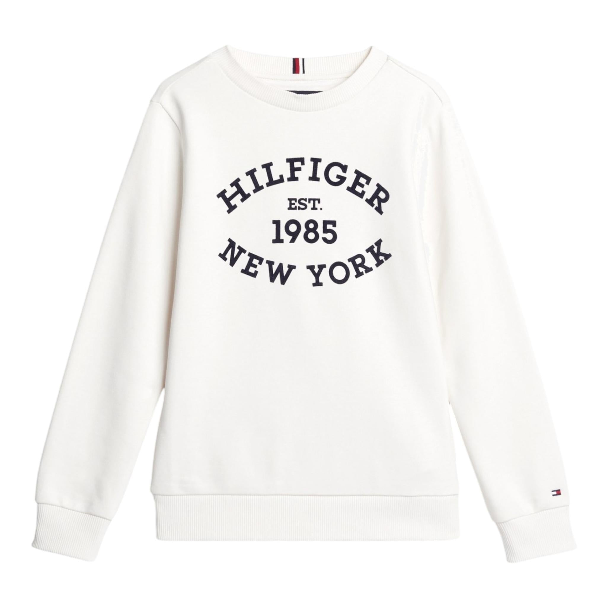 TOMMY HILFIGER felpa tinta unita girocollo con stampa Panna per Neonato KB0KB09048N PANNA TOMMY HILFIGER 