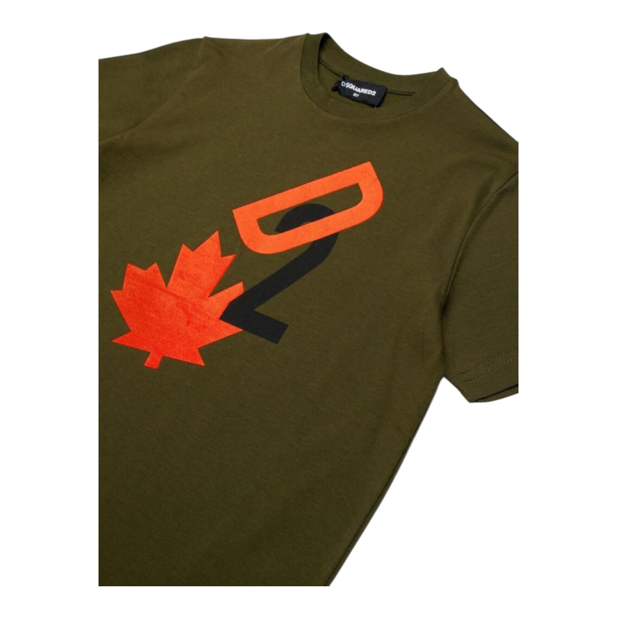 DSQUARED2 t-shirt girocollo tinta unita con stampa in contrasto Verde per Bambino DQ2464 VERDE DSQUARED2 