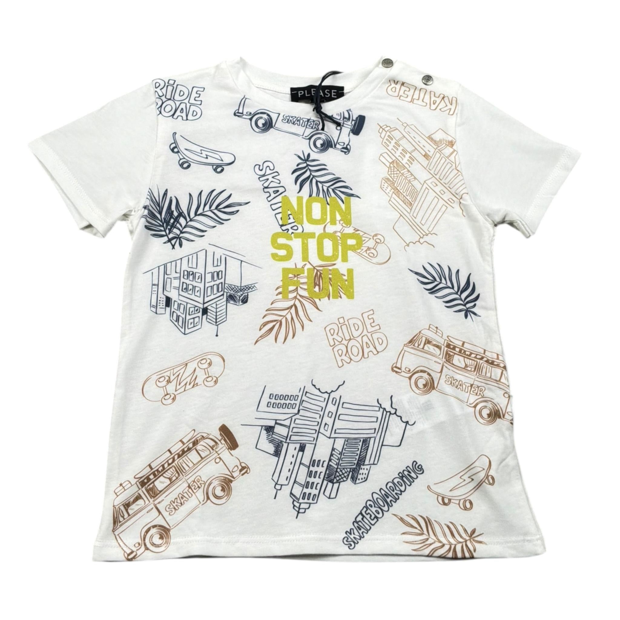 Please T-Shirt Girocollo Tinta Unita con Stampa per Bambino MBA3030B71J BIANCO PLEASE 