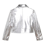 Michael Kors Solid Color Zip Up Silver Jacket For Girls
