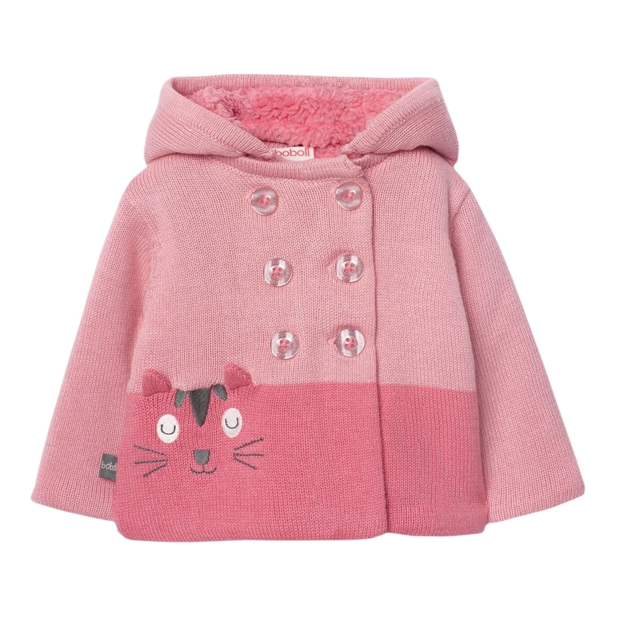 BOBOLI cardigan tinta unita con cappuccio e stampa Rosa per Neonata 109112 ROSA BOBOLI 