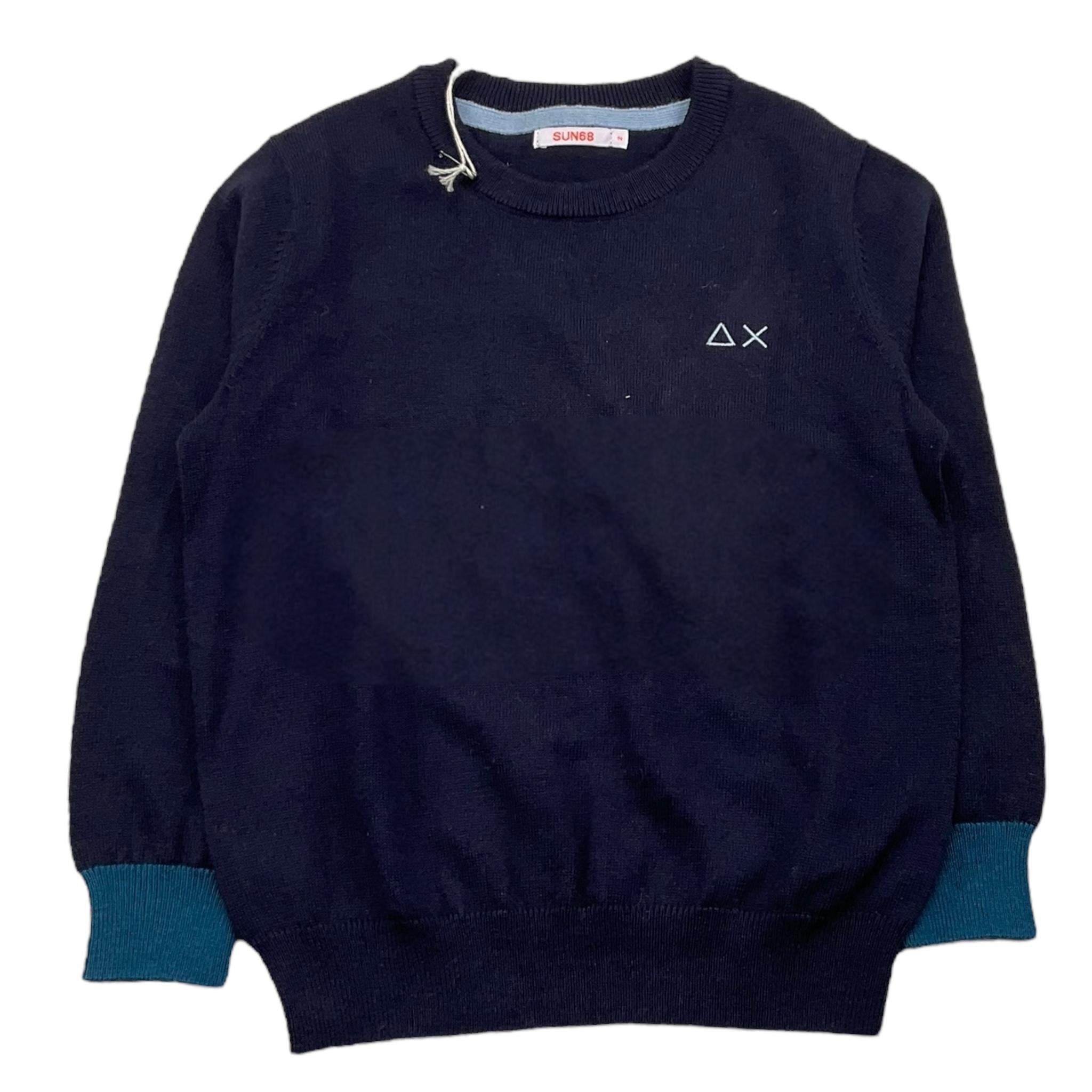 SUN68 maglia girocollo tinta unita con logo e toppe Blu per Bambino K44327 BLU SUN68 