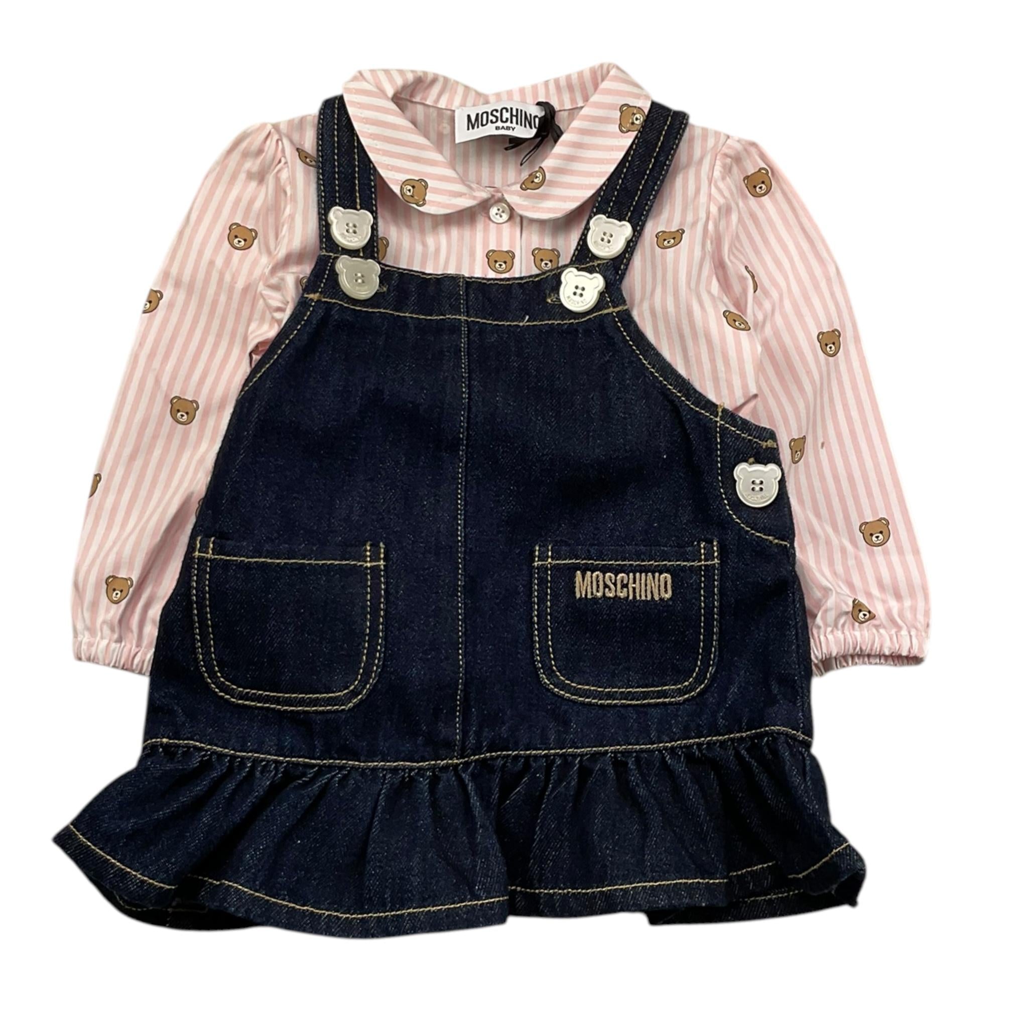 MOSCHINO completo 2pz salopette-camicia Rosa per Neonata MDK036 ROSA MOSCHINO 