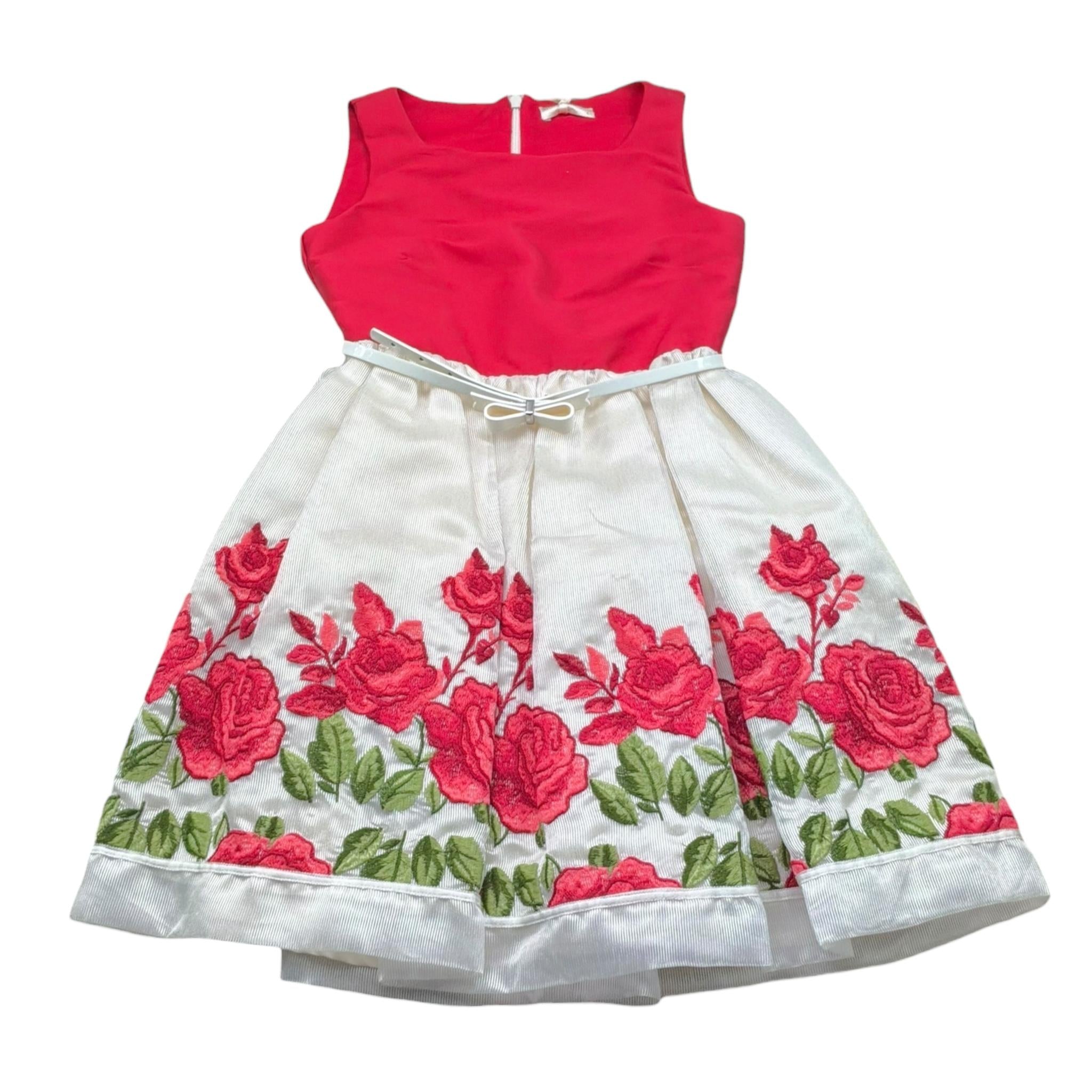 Monnalisa Abito Bicolore Giromanica con Stampa Fiori per Bambina 719926 BIANCO/ROSSO MONNALISA 