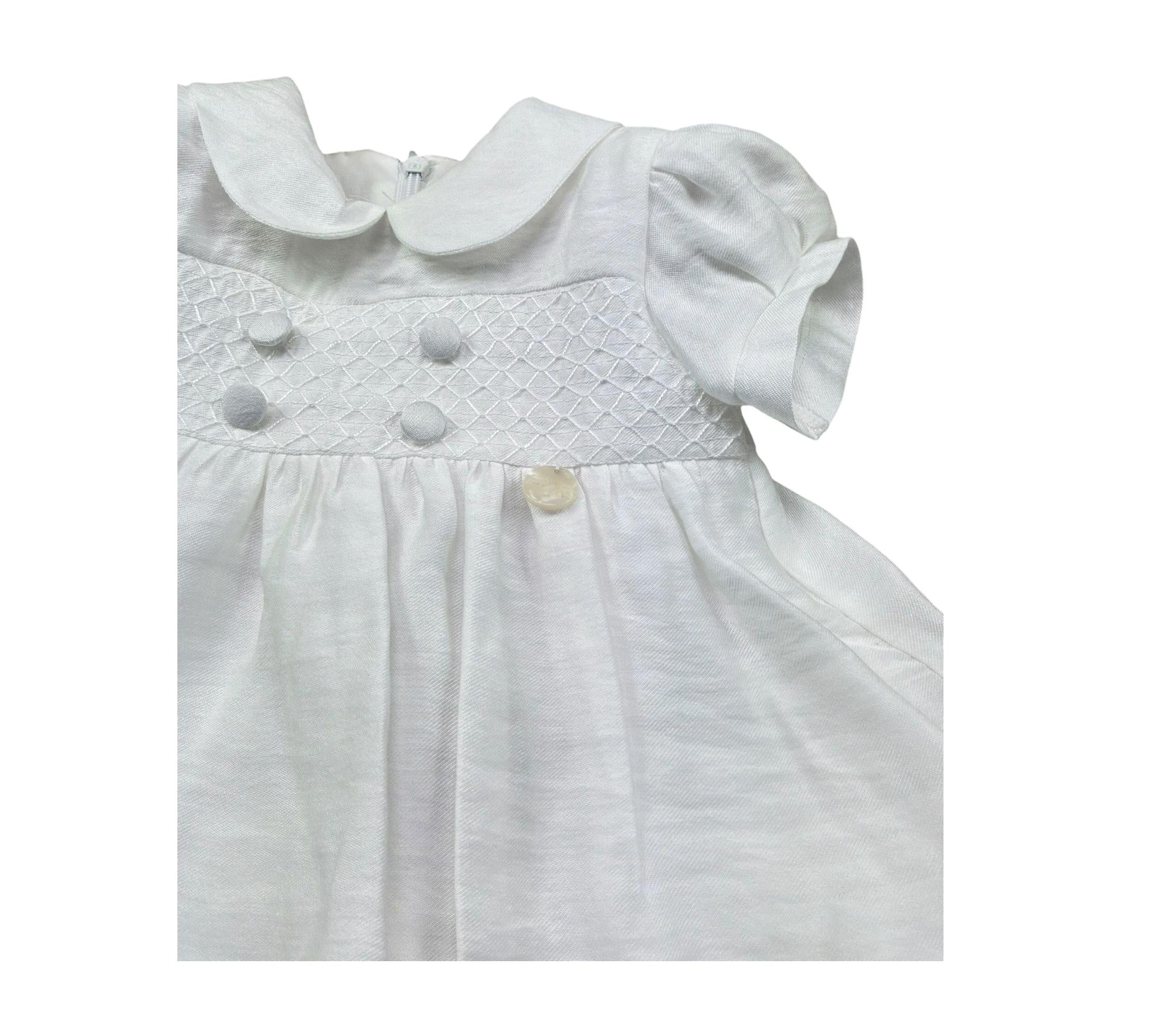 Le Bebe Abito Mezza Manica Tinta Unita con Ricami per Neonata LBG6384 BIANCO LE BEBE 