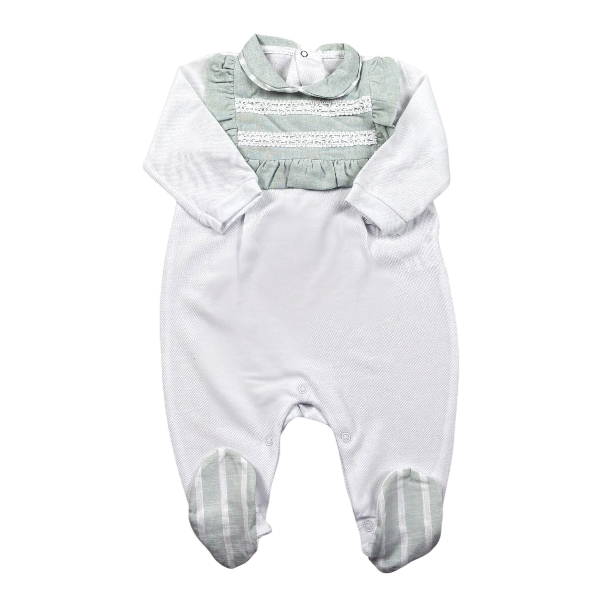 Babyvip Tutina Bicolore con Ricami E Balze per Neonata T2824 BIANCO/VERDE BABYVIP 