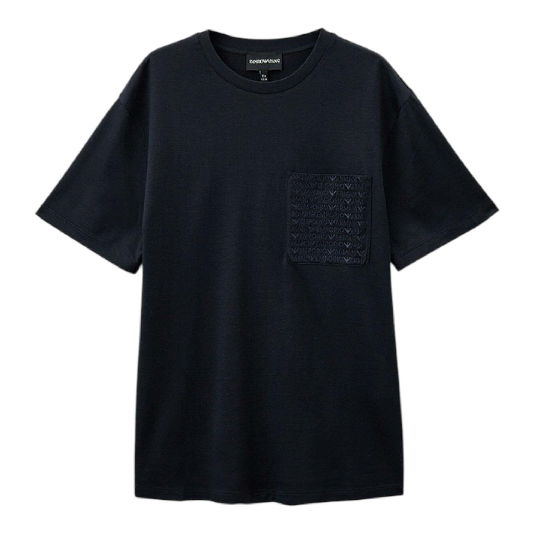Emporio Armani T-Shirt Girocollo Tinta Unita con Logo per Bambino 6D4TC5 BLU EMPORIO ARMANI 
