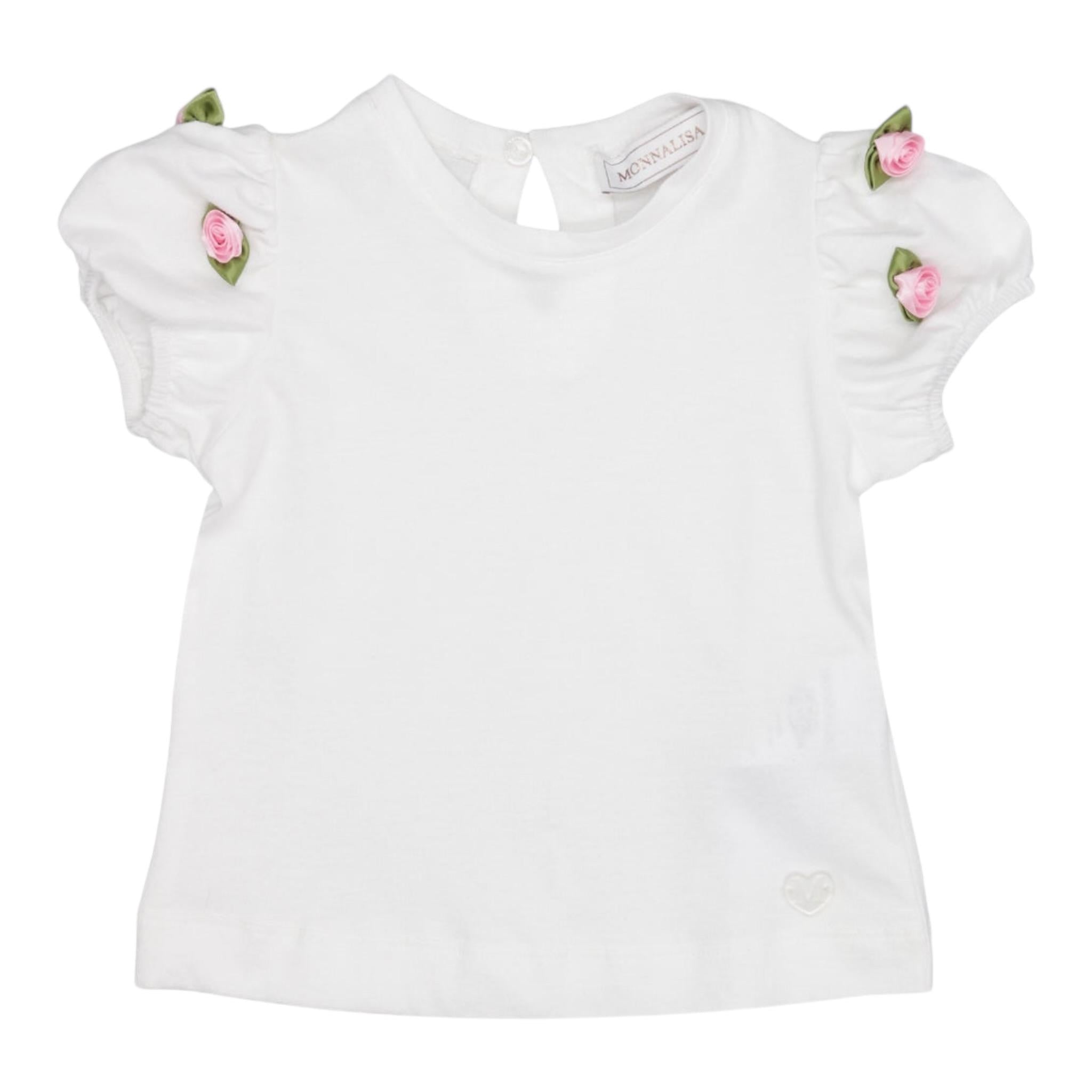 Monnalisa T-Shirt Girocollo Tinta Unita con Applicazioni per Neonata 31E604XN BIANCO MONNALISA 