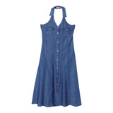 Liu Jo Solid Color Blue Denim Sleeveless Dress For Girls
