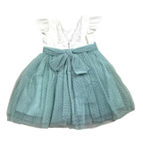 Tete'&amp;Martina Two-Tone Dress Half Sleeve With White/Green Tulle For Girls