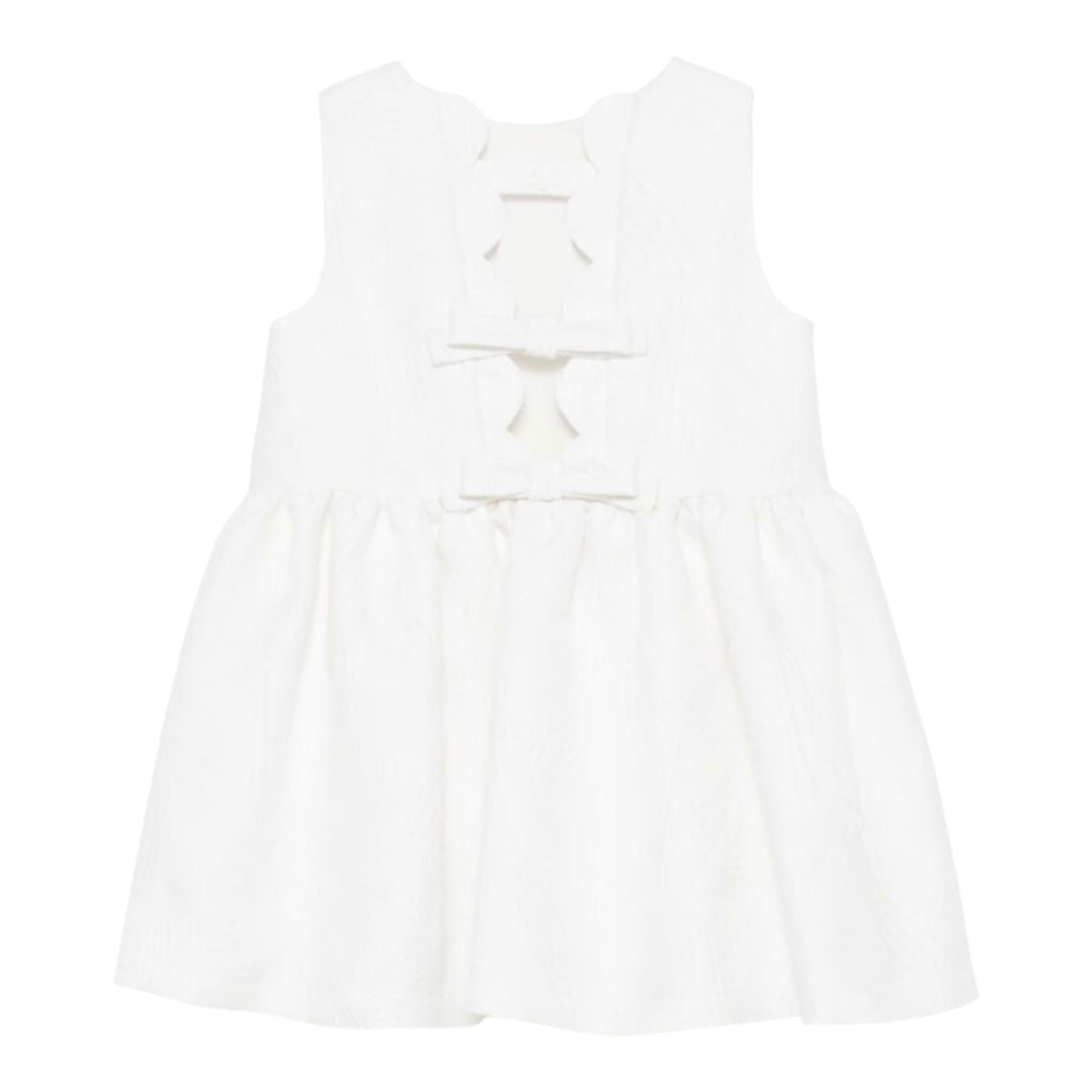 Simonetta Abito Tinta Unita Giromanica con Fiocco per Bambina SW1A82X BIANCO SIMONETTA 