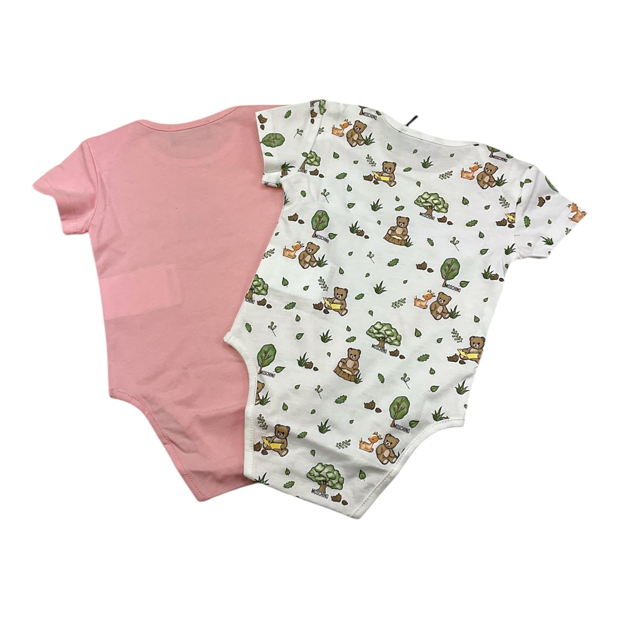 MOSCHINO set 2 body bicolore con stampa Bianco/rosa per Neonata MUY08D BIANCO/ROSA MOSCHINO 