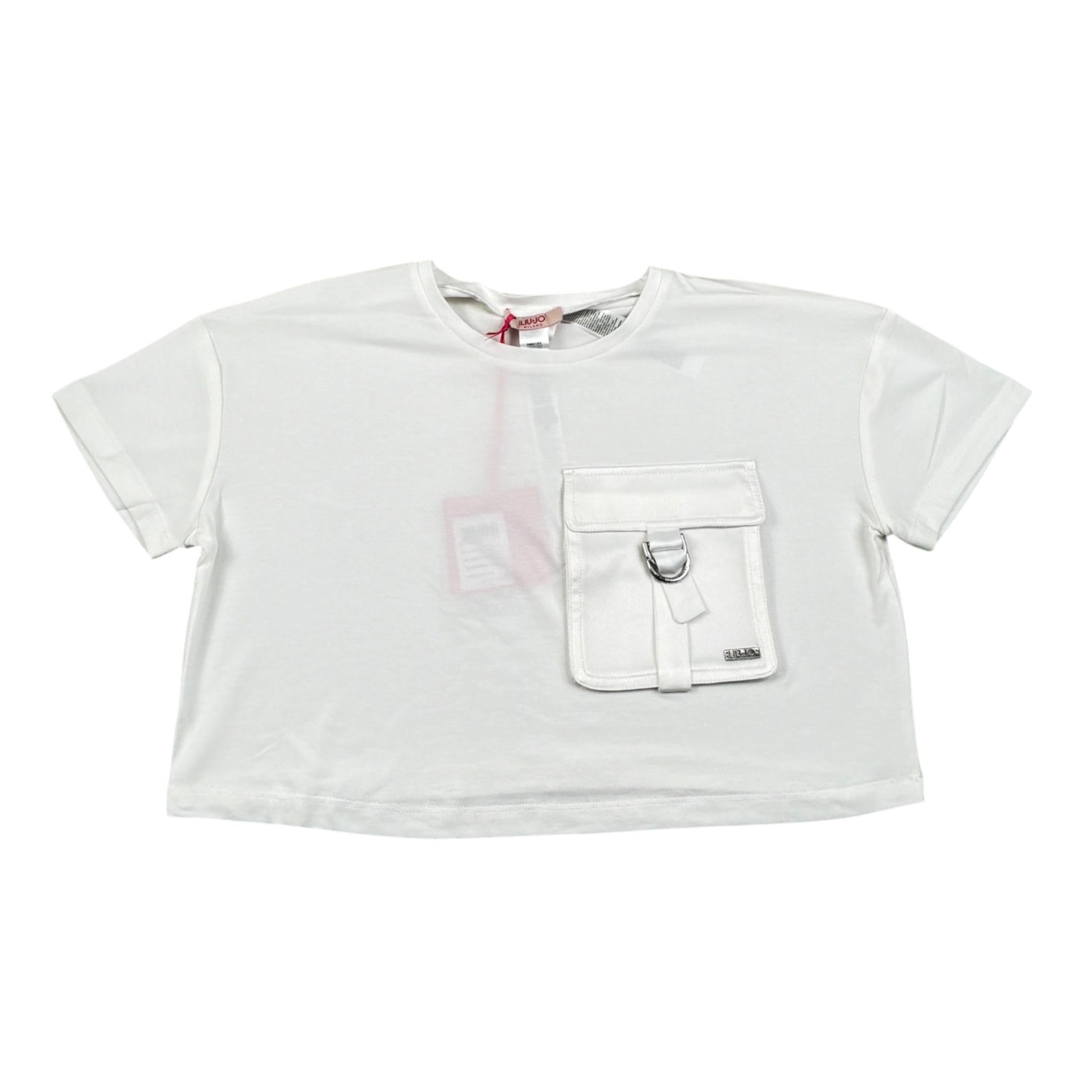 Liu Jo T-Shirt Girocollo tinta unita con Taschino Modello Crop Bianco per Bambina GA5016XXX BIANCO LIU JO 