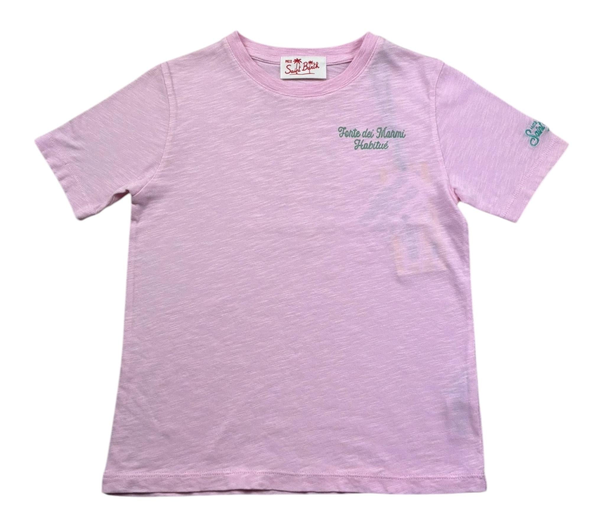 Saint Barth T-Shirt Girocollo Tinta Unita con Stampa per Bambina FLYNN ROSA SAINT BARTH 