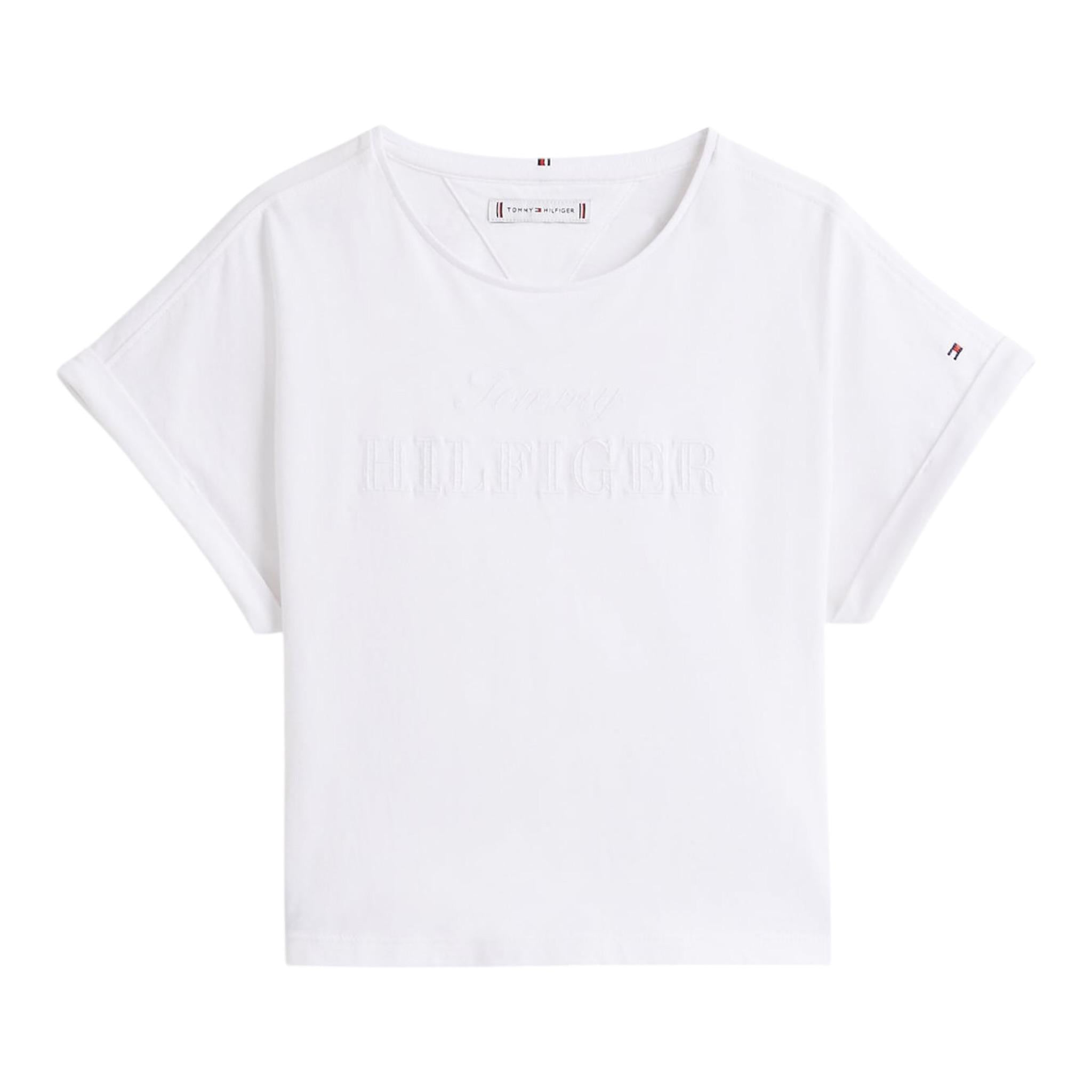 Tommy Hilfiger T-Shirt Tinta Unita con Stampa per Bambina KG0KG08550 BIANCO TOMMY HILFIGER 
