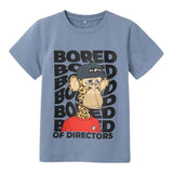 Name.It T-Shirt Crew Neck Solid Color With Contrast Print Blue For Boys