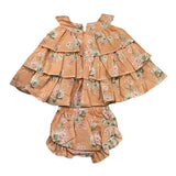 Valentina Bebes Set Solid Color Dress with Pattern-Peach Culotte for Baby Girl