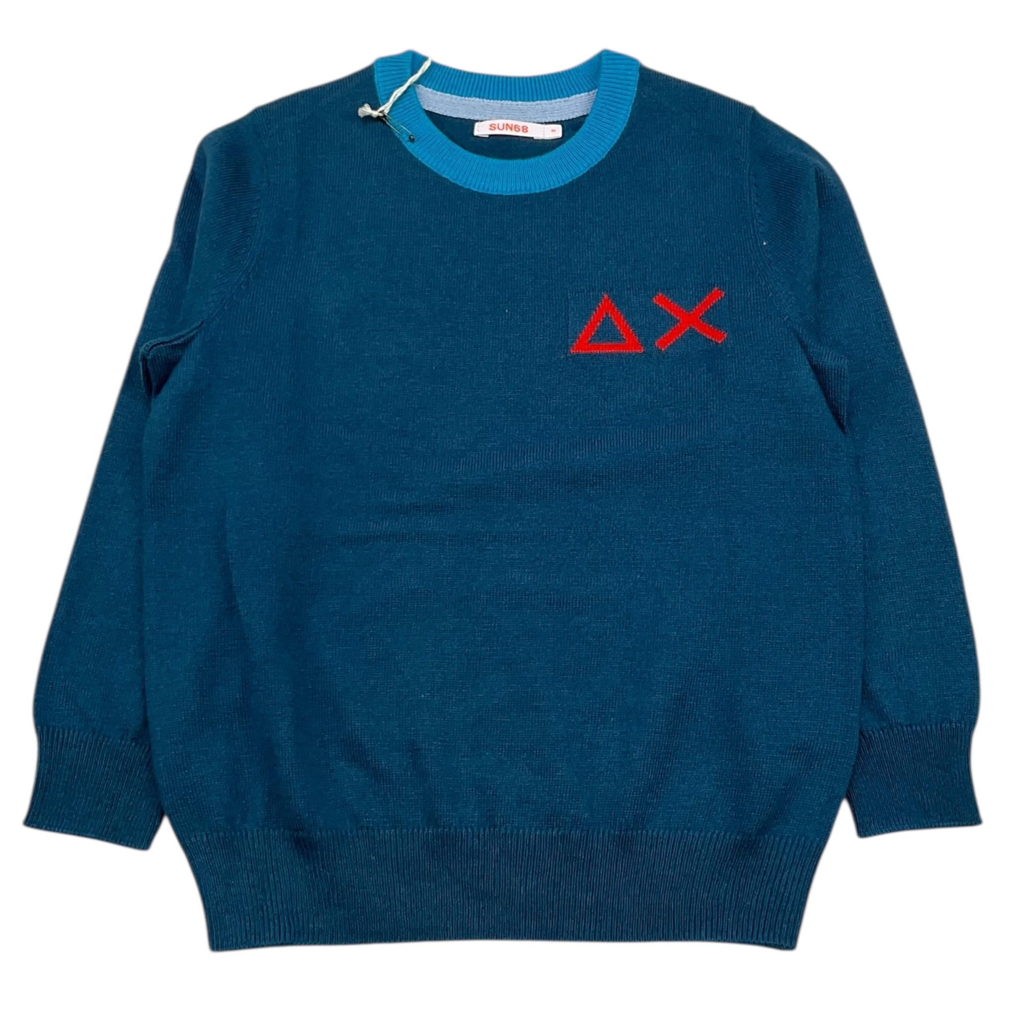 SUN68 maglia girocollo tinta unita con ricamo logo Petrolio per Neonato K44330 PETROLIO SUN68 