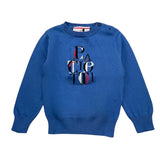 Cesare Paciotti Solid Color Crewneck Sweater With Cobalt Print For Boys
