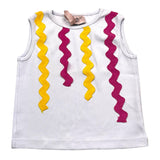 Mariuccia Solid Color Crew Neck Tank Top With Contrasting Applications White For Girls