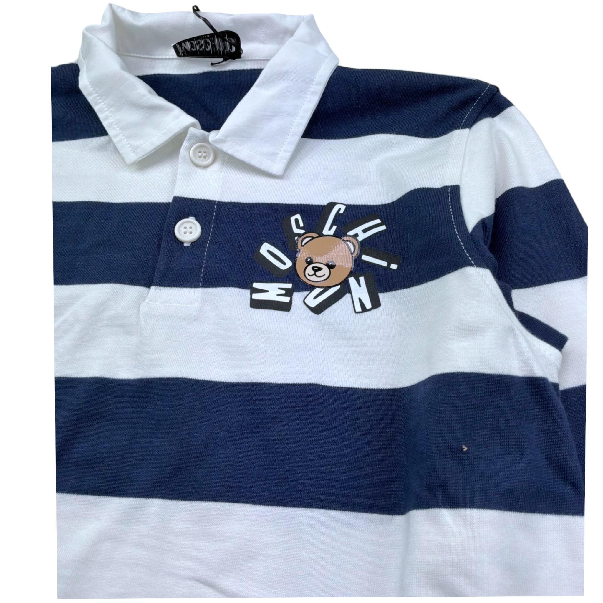 Moschino felpa Manica Lunga Bicolore con Fantasia A Righe per Bambino HUO010 BIANCO/BLU MOSCHINO 