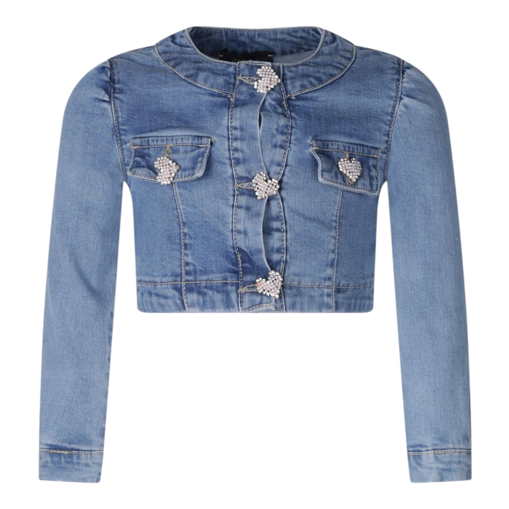 Fun & Fun Giubbino In Denim Modello Crop Azzurro per Bambina FNCBJK16530X AZZURRO FUN & FUN 