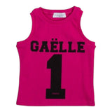 Gaelle Solid Color Crew Neck Tank Top with Fuchsia Logo Print for Girls