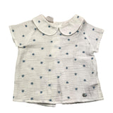 Paz Rodriguez Solid Color Half Sleeve Shirt With White Embroidery For Baby Girl