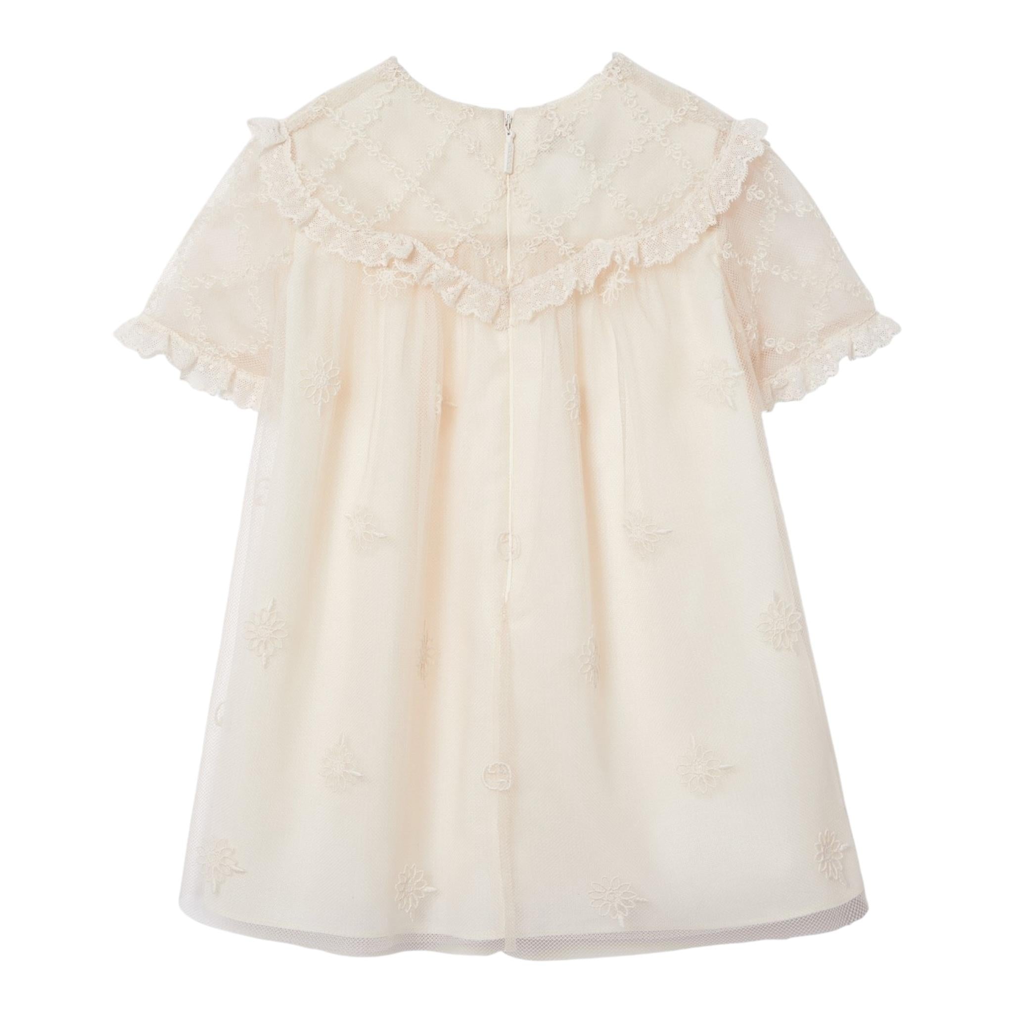 GUCCI abito mezza manica tinta unita cn ricami Avorio per Neonata 788036 AVORIO GUCCI 
