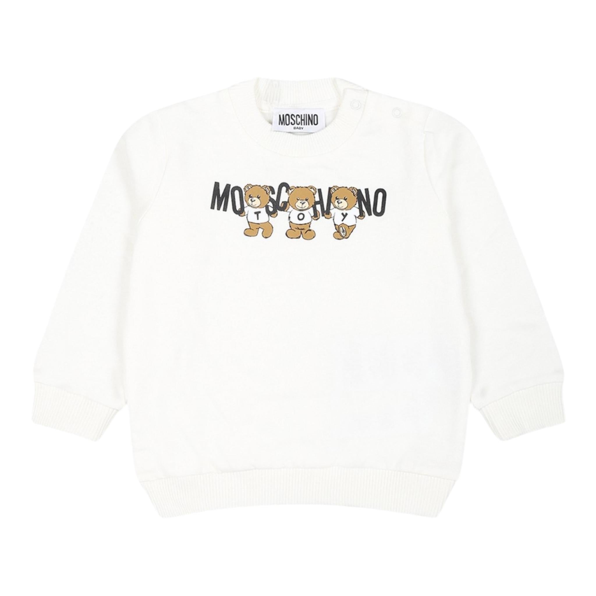 MOSCHINO felpa chiusa girocollo tinta unita con stampa in contrasto Bianco per Neonata M8F04Q BIANCO MOSCHINO 