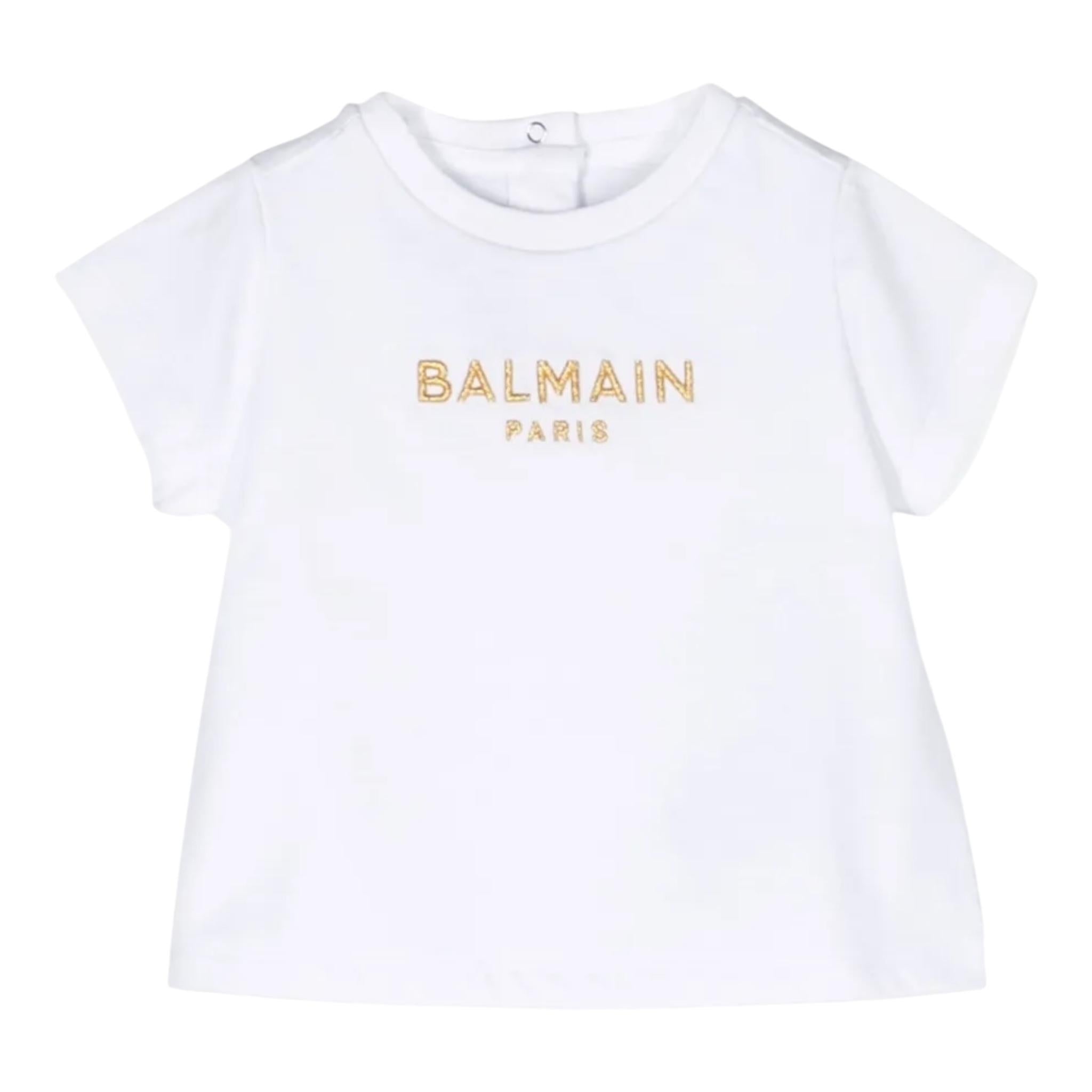 BALMAIN t-shirt girocollo tinta unita con stampa Bianco per Neonato BT8561 BIANCO BALMAIN 
