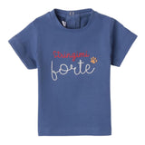 Mini Banda T-Shirt Crew Neck Solid Color With Contrast Print Blue For Newborn