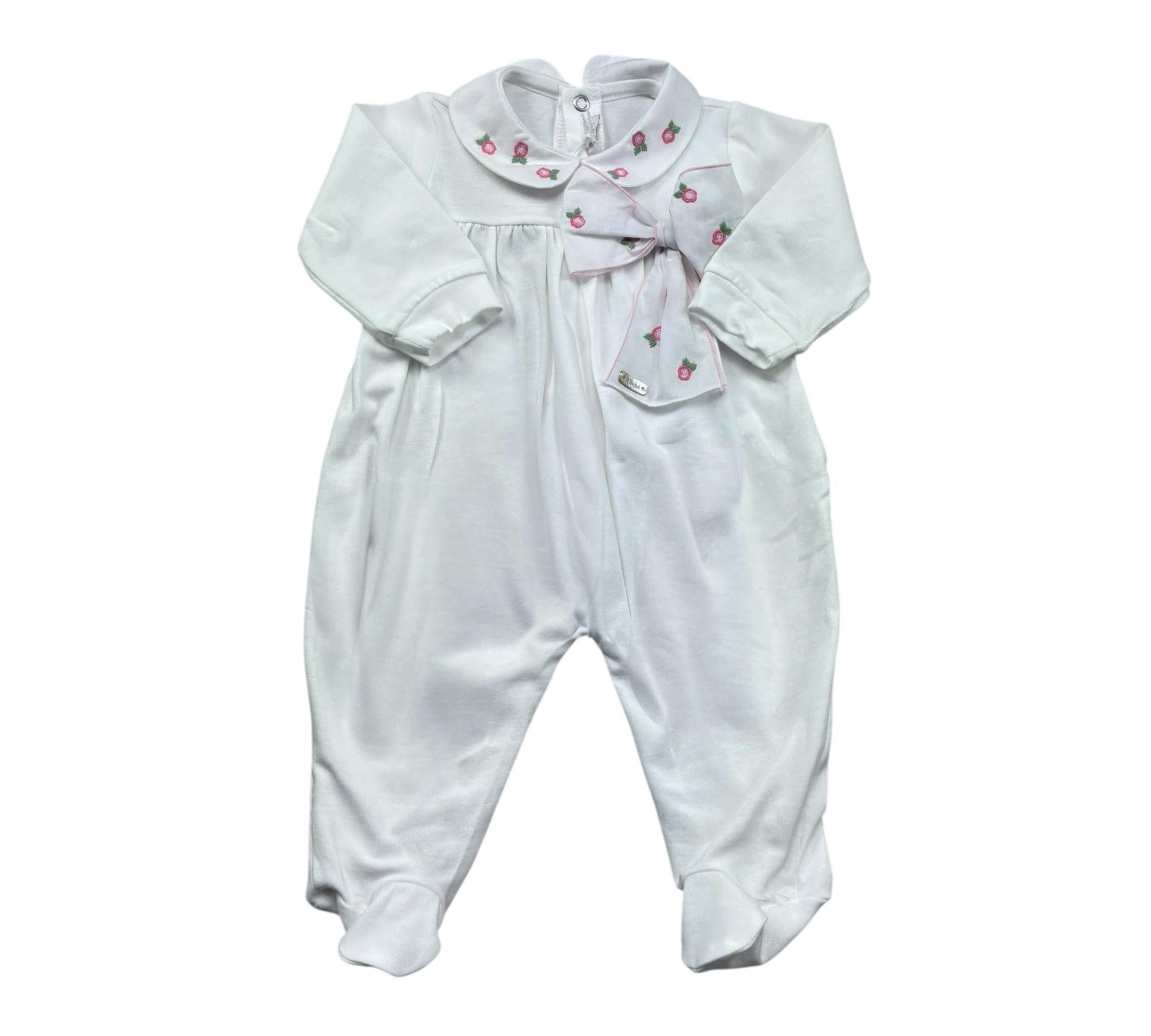Le Bebe Tutina Manica Lunga Tinta Unita con Ricami per Neonata LBG6216 BIANCO LE BEBE 
