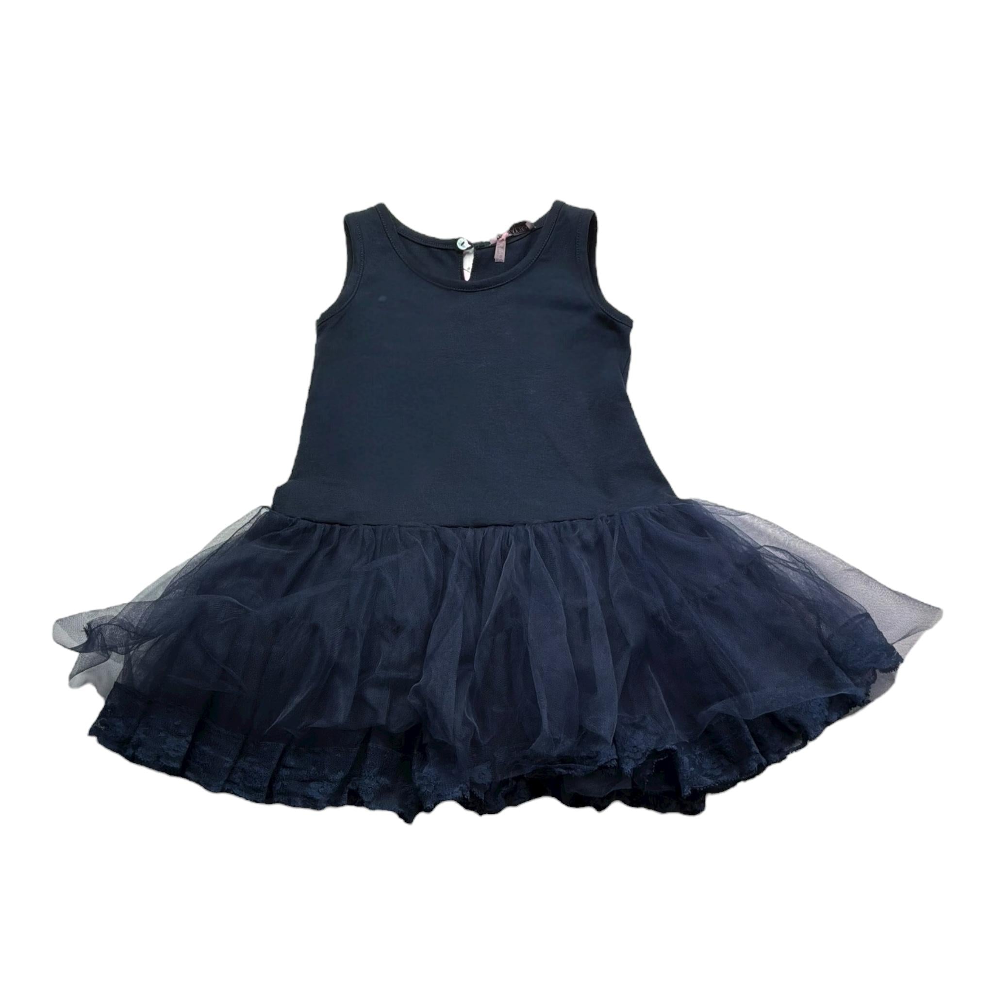 Monnalisa Abito Giromanica Tinta Unita con Tulle per Neonata 394906 BLU MONNALISA 