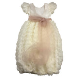 La Stupenderia Solid Color Half Sleeve Dress With Tulle And Ivory Belt For Girls