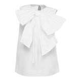 Dou Dou Solid Color Sleeveless Dress With White Bow For Girls