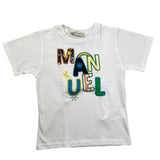 Manuel Ritz Crew Neck T-Shirt Solid Color With Contrast Print White For Boys