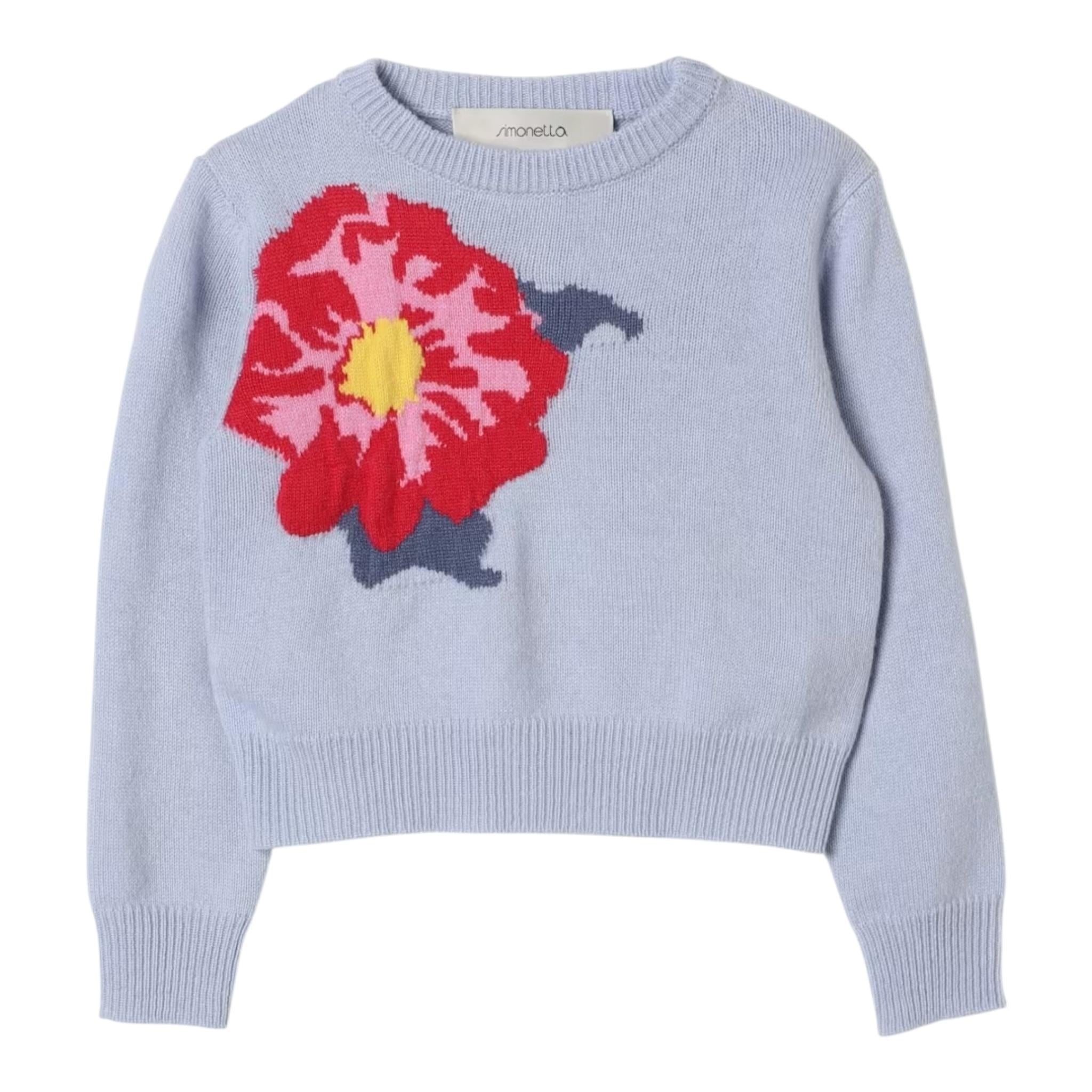 SIMONETTA maglia girocollo tinta unita con ricamo floreale Azzurro per Bambina SV9B10X AZZURRO SIMONETTA 