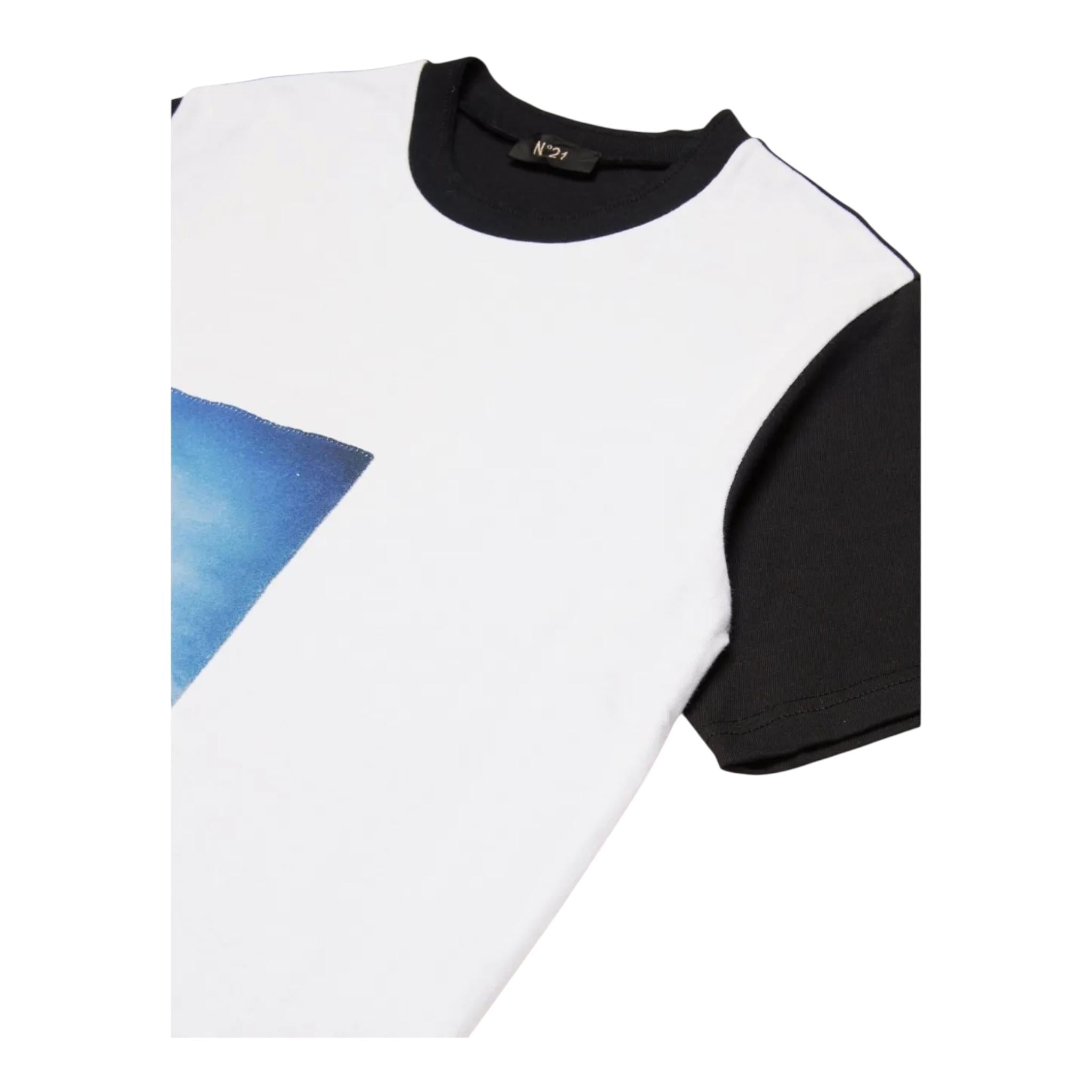 N°21 T-Shirt Girocollo Bicolore con Stampa per Bambino N2103K BIANCO/NERO N°21 