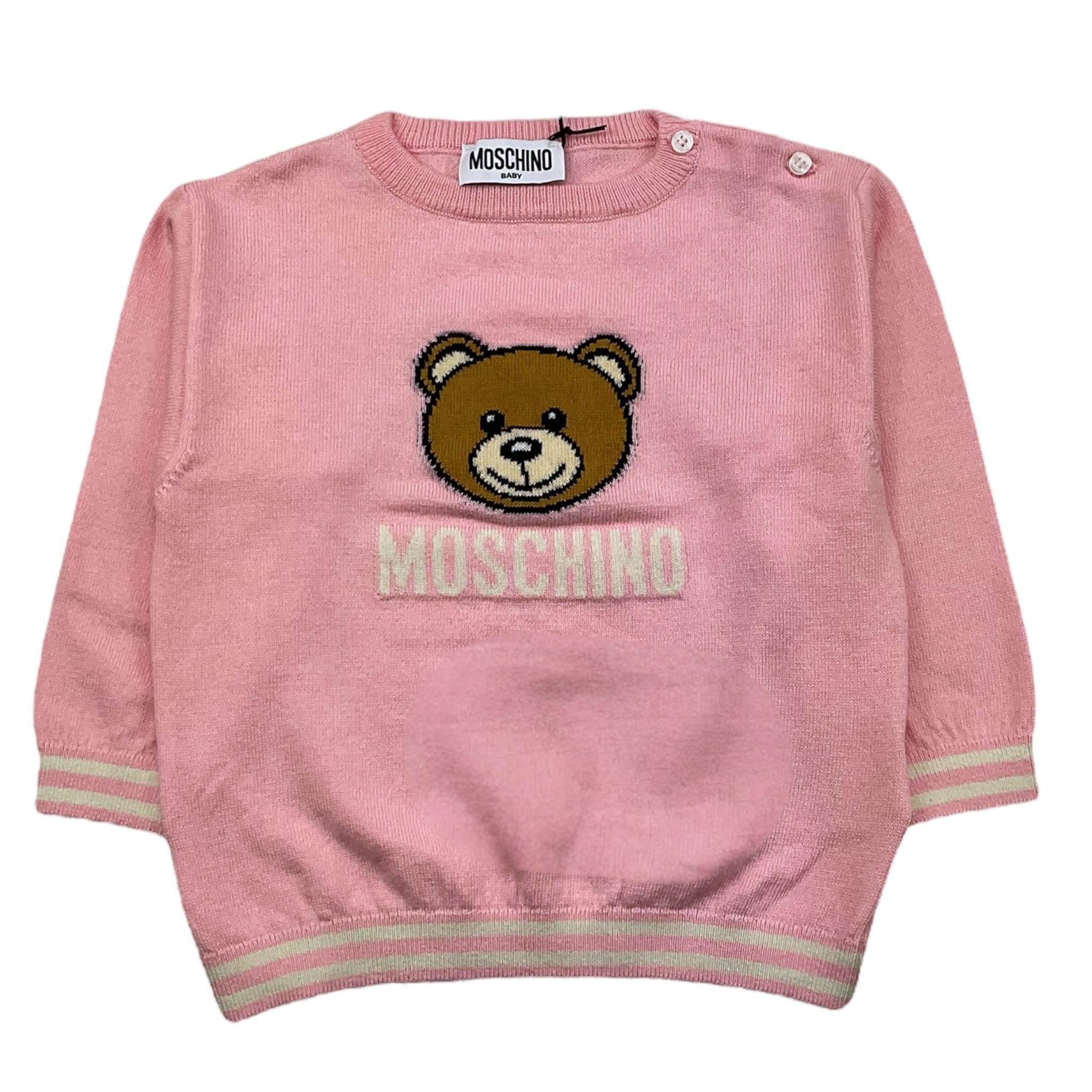 MOSCHINO maglia girocollo tinta unita con stampa in contrasto Rosa per Neonata MYW00JAAX ROSA MOSCHINO 