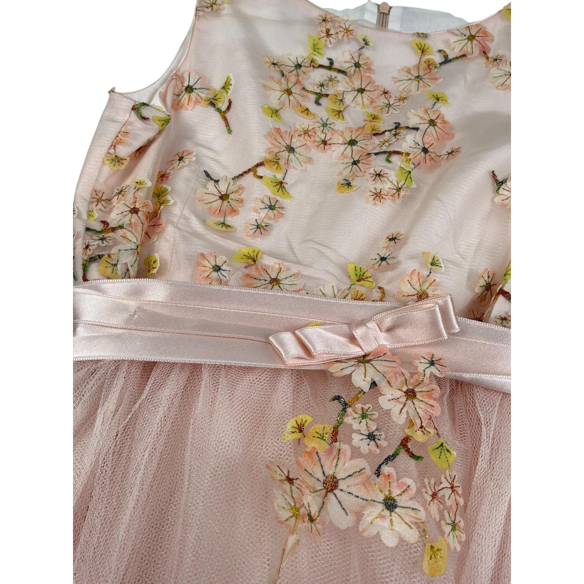 Miss Leod Abito Mezza Manica tinta unita con Ricami Rosa per Bambina 4507 ROSA MISS LEOD 
