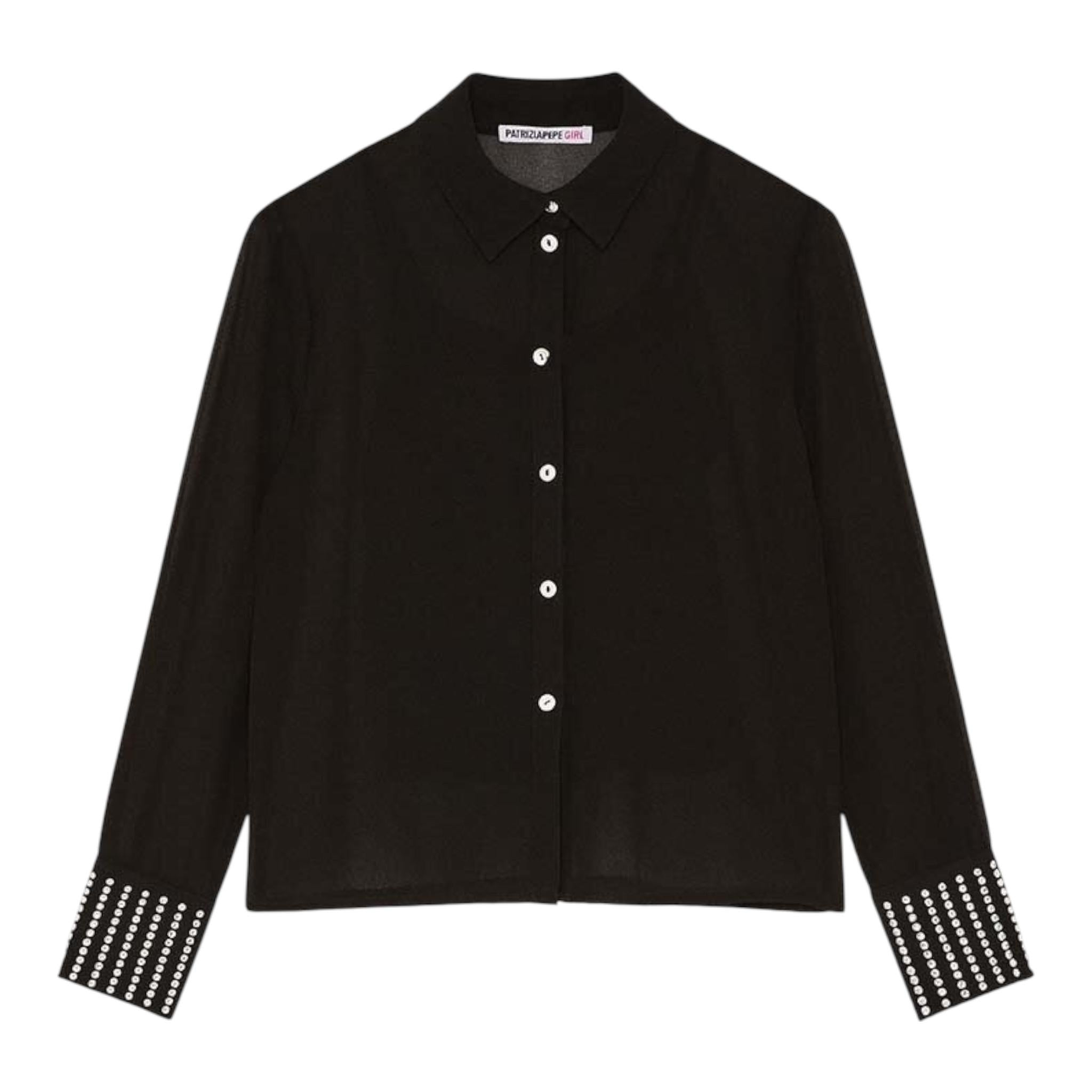 PATRIZIA PEPE camicia con sottona tinta unita con brillantini Nero per Bambina 7C0252 NERO PATRIZIA PEPE 