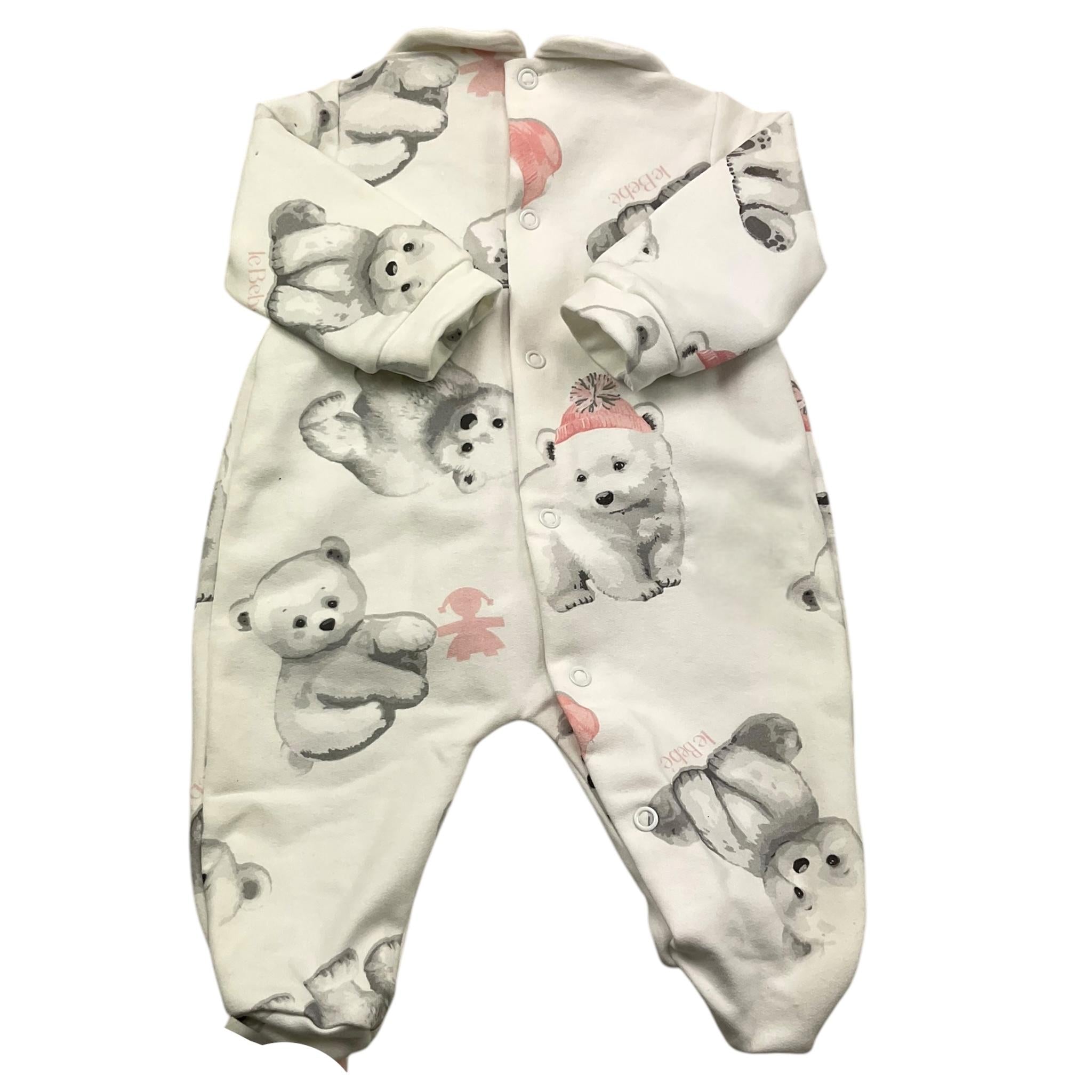 LE BEBE' tutina manica lunga tinta unita con orso Bianco per Neonata LBG6003 BIANCO LE BEBE' 