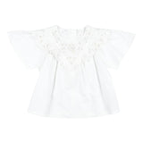 Chloe' Plain White Sangallo Lace Half Sleeve Shirt For Girls