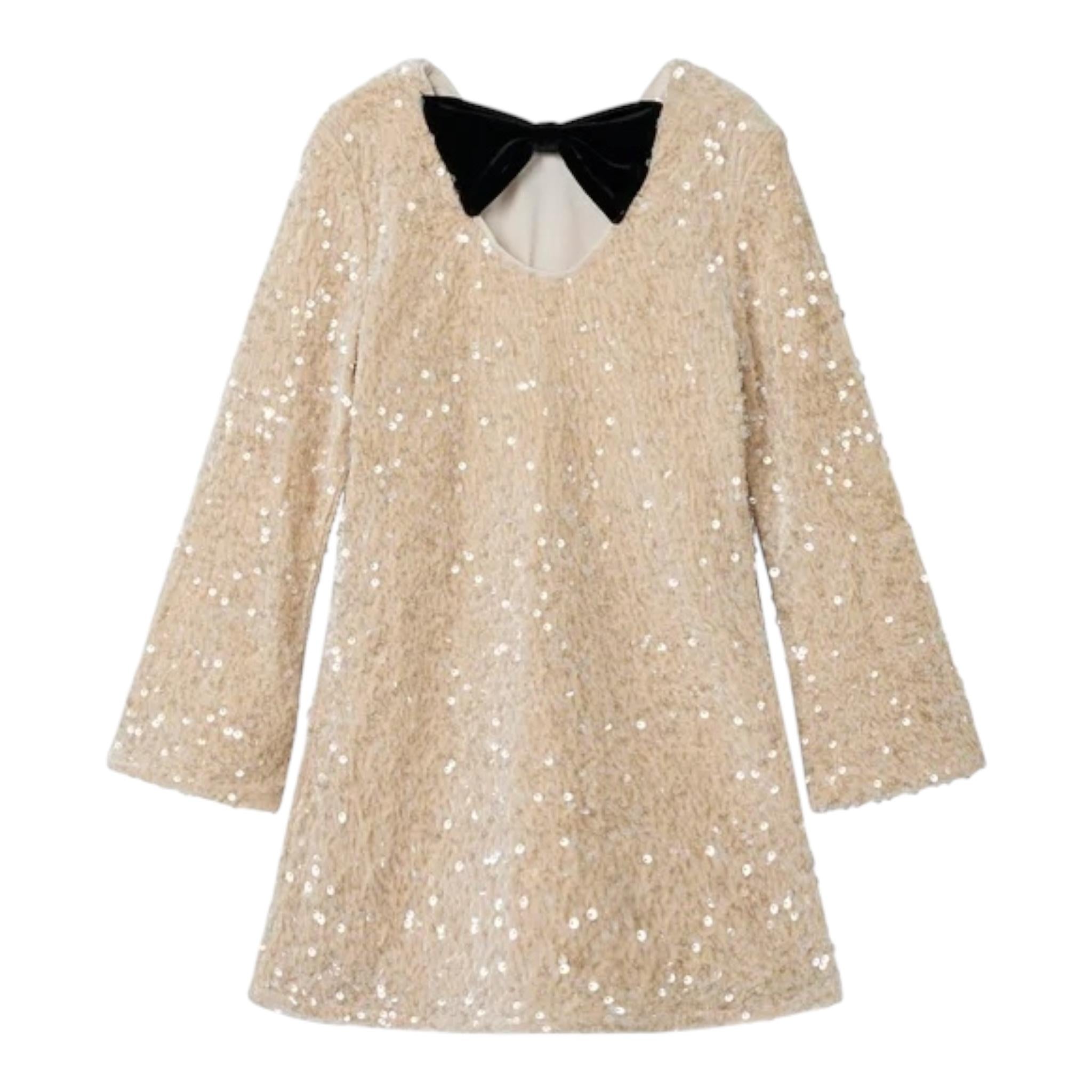 NAME IT abito tinta unita con fiocco e pailettes Beige per Bambina 13238600 BEIGE NAME IT 
