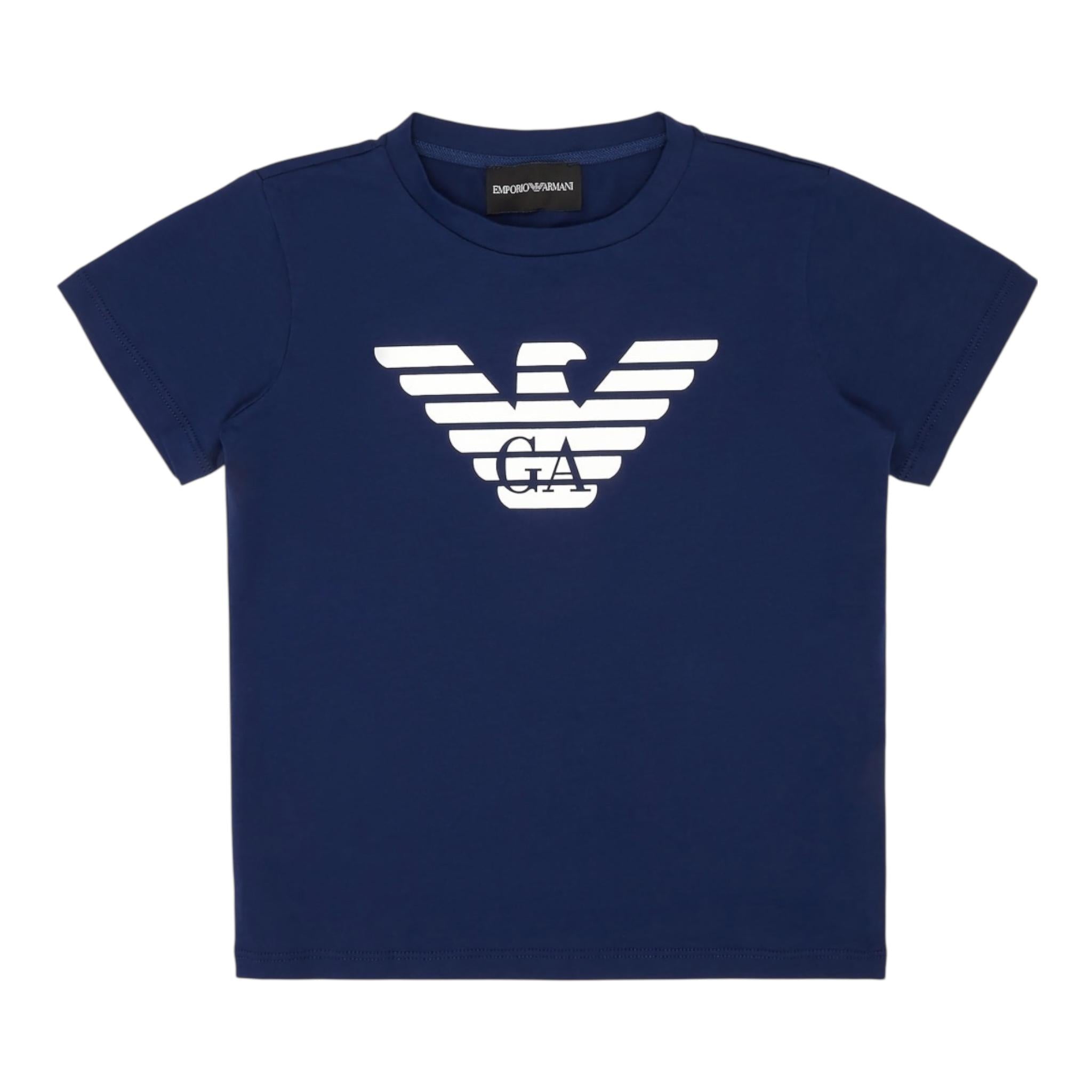 Emporio Armani T-Shirt Girocollo Tinta Unita con Logo per Bambino 8N4TN5 BLU EMPORIO ARMANI 